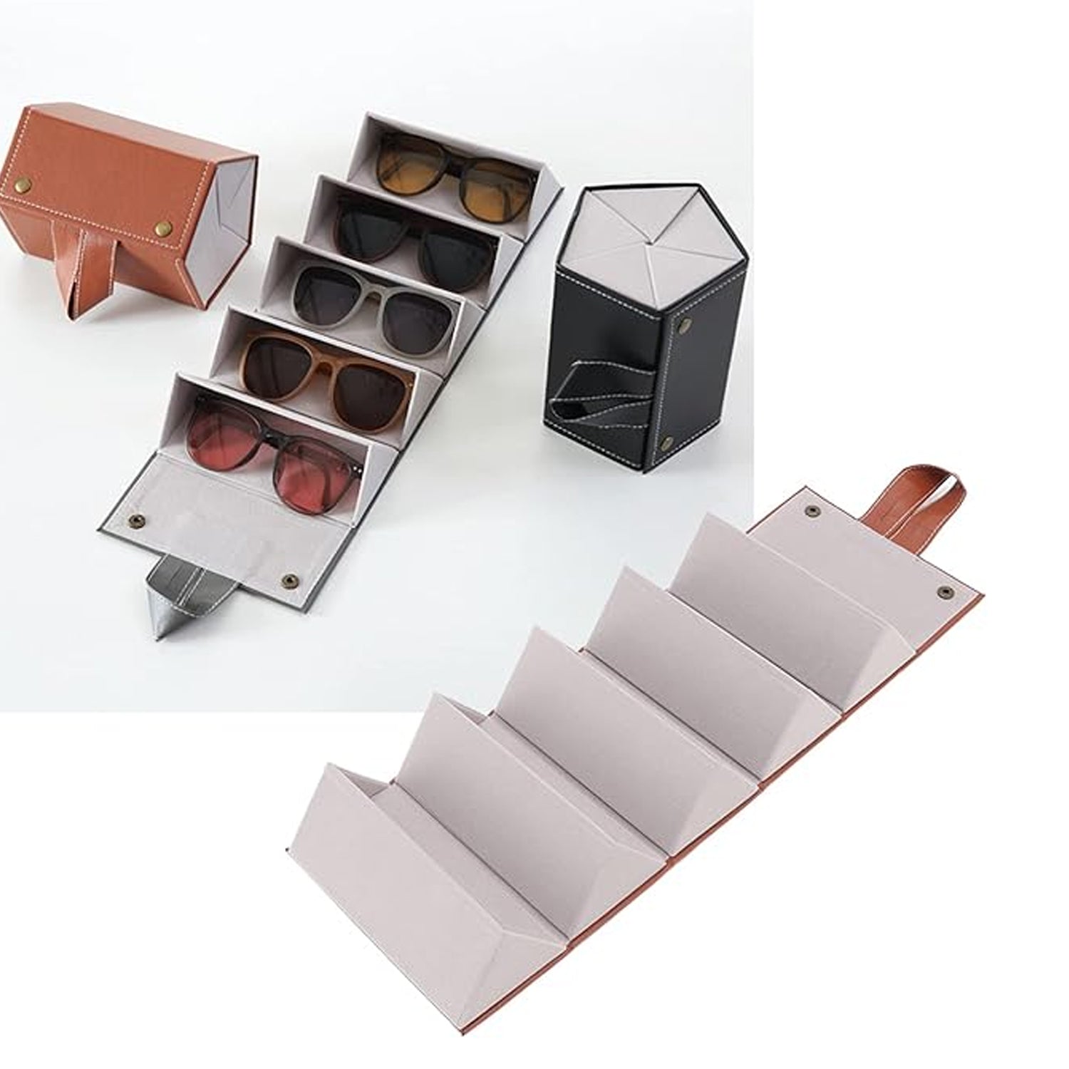 5 Slots Sunglasses Organizer Box, Glass Holder Box, spectacle case of sunglasses, Specs case, Foldable Travel Glasses Case Storage (1 Pc) 5 Slots Sunglasses Organizer Box, Glass Holder Box, spectacle case of sunglasses, Specs case, Foldable Travel Glasses Case Storage (1 Pc)